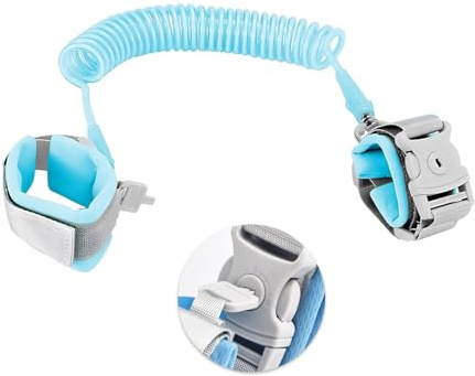 Rynvarl Guinzaglio Bambini 2,5M con Chiave, Braccialetto Anti-perso da Polso 360°, Cordino Sicurezza Semiperdo per Bambini Piccoli, Viaggi, Strada – Blu