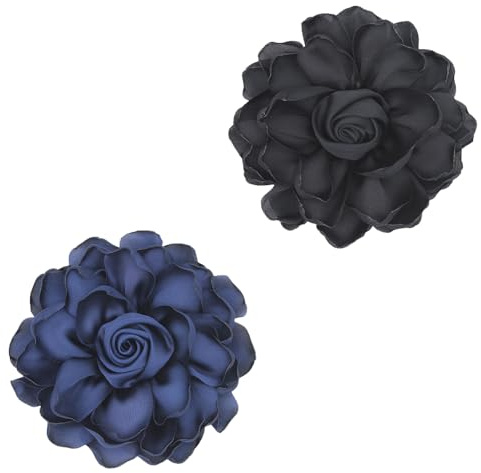 XFSRG Brosche Damen Blumen Design Haarschmuck Elegante Broschen & Anstecknadeln für Kleidung und Accessoires (Schwarz + Marineblau)