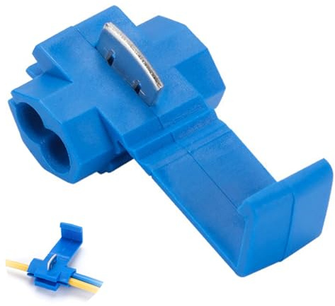 Tap Splice, 14-18AWG, Blue, Pack of 25 - Solderless T-Tap Quick Splice Snap Wire Connector Terminal