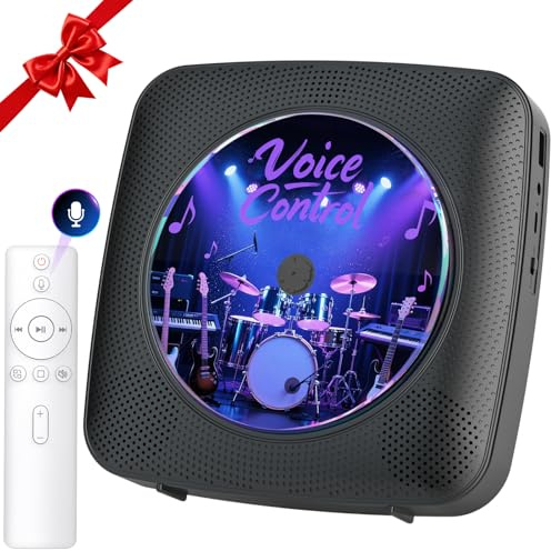 Kegaudio Offline Voice Control CD Players for Home with Speakers Bluetooth | Black Portable CD-Player with Remote Radio Removable Dust Cover Desktop & Wall Mounted Support USB/AUX Playback Headphone