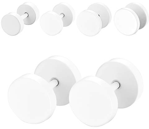 4 Pairs Unisex 6-12MM Stainless Steel Stud Earrings Set,Cupimatch Ear Piercing Plugs Faux Gauges Illusion Tunnel Screw Earrings, White