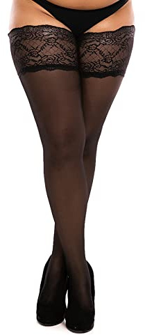 BIGGI BIG Lace 40 halterlos Strümpfe Große Größen-schwarz-58-60