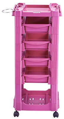 DOMPEL Carro de Mantenimiento Vegas con Ruedas y 5 Cajones - Almacenamiento Profesional - Peluquería, Barbería, Perfumería, Cosméticos, Salón, Tienda de Tatuaje - Made IN Brasil - Rosa