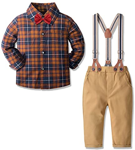Yilaku Baby Boy Kleidung Kleinkind Boy Kleid Kleidung Jungen Kleidung Jungen formaler Anzug mit Fliege+Hosenträger Hose Kleinkind Boy Outfit, Braun Beige
