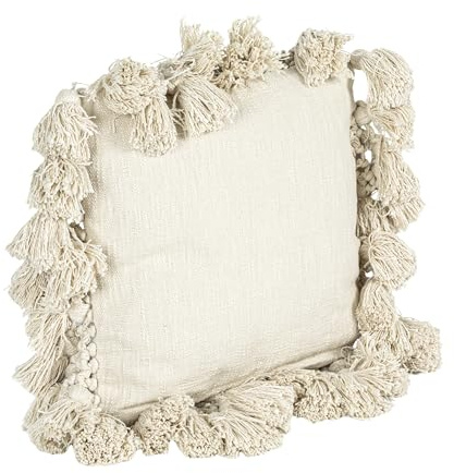 Creative Co-Op Cotton Slub Pillow with Crochet and Tassels, 1 Count (Pack of 1), Cream