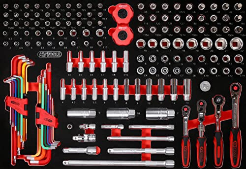 KS Tools 811.0156 1/4'' + 3/8'' Steckschlüssel-Satz in Schaumstoffeinlage, 156-tlg
