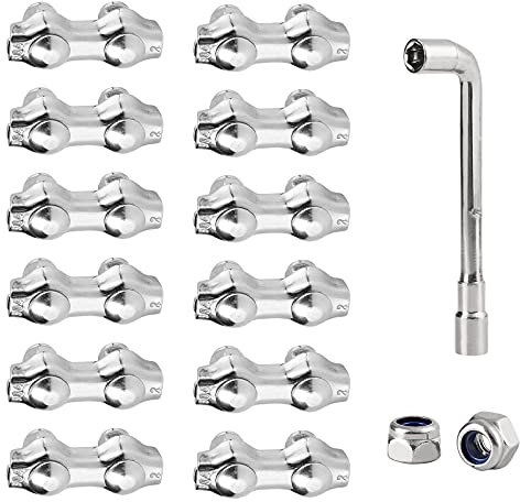 TooTaci 12 Pièces Duplex Clips Serre Cable Inox Acier 2mm, M2 Duplex Pince de Câble Métallique, et 1Pièces Outil deTournevis pour Cordes à Linge,Câble Métallique de Suspendues Fixe…