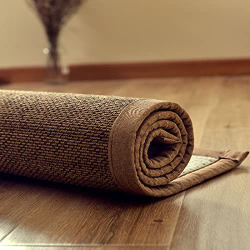 Rustikaler Bordürenteppich,Bequemer Geflochtener Bambusteppich,Großer Bambusmatte,Dunkelbraune Badezimmerteppich,rutschfest,2cm Dick,für Wohnzimmer Balkon Erkerfenster (W50xH80cm/20 x32)