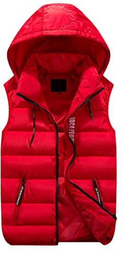 GIBZ Chalecos Caballero Gilet Chaleco Acolchado Chaqueta Calentadora Ligera Invierno Chaleco Cuello Elevado Chaqueta sin Manga, rojo, L
