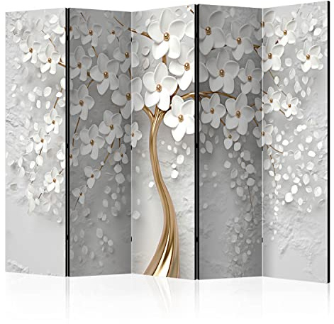 murando - Paravent Raumteiler Blumen Magnolien, 225x172 cm, 5-teilig, Büro | Mobiler Sichtschutz, sofort einsatzbereit, Holzrahmen, ideal fürs Wohnzimmer oder Büro, geruchsneutral, lichtbeständig