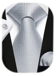 Enlision Corbatas Gris de Hombre Modernas Conjunto Corbata Plata y Pañuelo y Gemelos a Juego Color Liso Originales Elegantes de Boda Fiesta