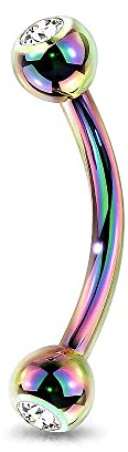 Jewel Barrel Barbell Curvo in Cristallo per Piercing Sopracciglio Orecchino Daith Rook in Acciaio Anodizzato 16G (1,2mm) Lunghezza 6mm 8mm Argento Oro Rosa Nero con Doppie Sfere Incastonate CZ, 8mm