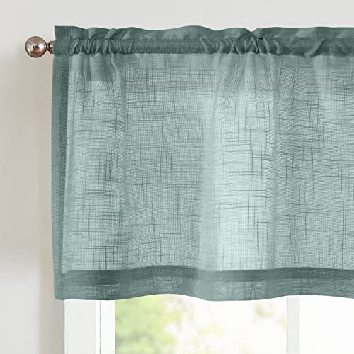 TOPICK Sheer Visillo de Gasa Gris Azulado, Juego de 2 Unidades, Transparente, Gasa, Bufanda, Cortina Corta, pequeña Ventana para Cocina, salón, casa de Campo, 2 Unidades, 130 x 40 cm