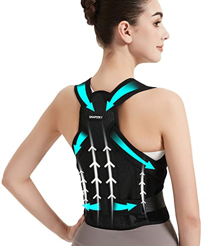 SHAPERKY Posture Corrector for Women for Support: Back Brace for Full Back Support - Adjustable Shoulder Straightener for Women and Men (Black, L)