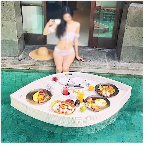 DOZPAL Plateau de Piscine Flottant pour Nourriture et Boissons - Plateaux de Service flottants en rotin Faits à la Main - Flotteurs de Piscine en Forme de Feuille pour Adultes bancs de Sable, spas
