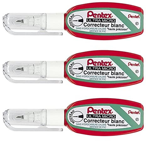 PENTEL Pentex Pocket ZL103-WF Korrekturflüssigkeit, hohe Präzision, 4,2 ml, Weiß, 3 Stück