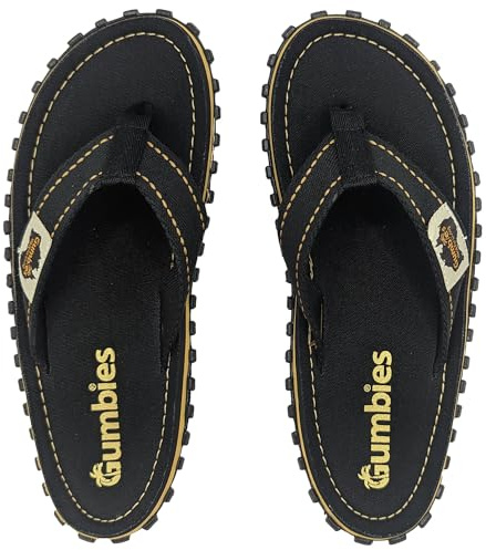 Gumbies Islander Flip-Flops | Unisex Classic Canvas Flip-Flops with Recycled Rubber Outsole & Cotton Footbed | Contoured, Lightweight & Everyday Comfortable | Classic Black | EU 38