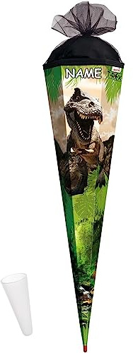 ROTH personalisiert mit Name und Kunststoffspitze - Schultüte Tyrannosaurus 100 cm, eckig, Tüll