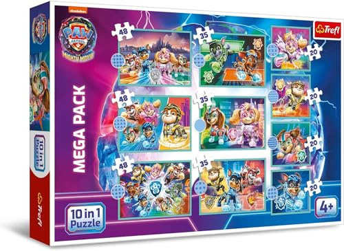 Trefl - PAW Patrol: The Mighty Movie, Fröhlicher Tag der Hunde - Puzzle 10in1, 10 Spiele, von 12 bis 48 Elemente - Buntes Puzzle mit Helden der Fernsehserie, für Kinder ab 4 Jahren