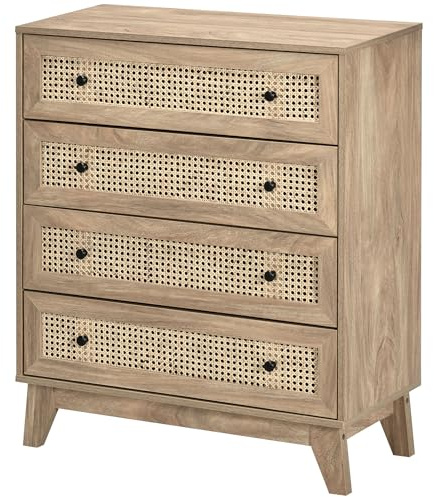 HOMCOM Rattan Chest of Drawers 4 Drawers with Tapered Leg, Natural