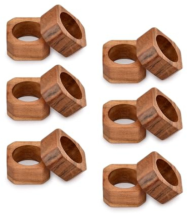 BHAVATU Napkin Ring Acacia Wood Napkin Rings Classic Everyday Use Thanksgiving, Christmas Napkin Rings Buckles,Festive Party Gift Farmhouse for Table Decorations (Set of 12, Brown)