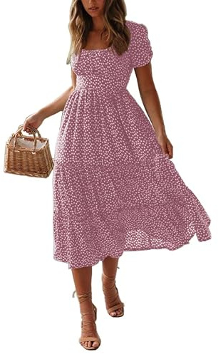 TOPLAZA Vestidos Casuales Mujer Vestido Largo de Playa Estampado de Flores Verano, Rosa, L