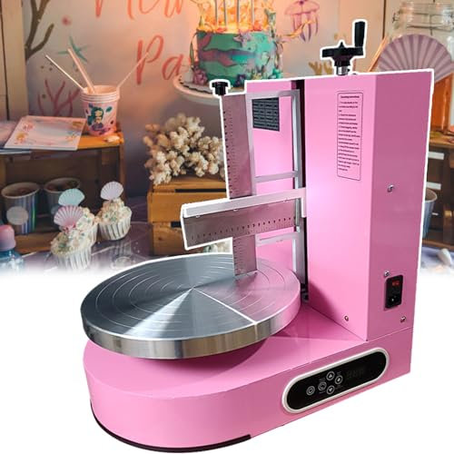 60-320RPM Cake Cream Icing Machine, LCD Display Control Panel Kitchen Baking Tools, Adjustable Cake Scraper Icing Smoother Machine, for Cake, Buttercream, Fondant Cake Decorating,Pink