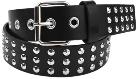 AGUTALITHIC Nietengürtel Mit 3-reihig Spitznieten Für Damen Und Herren,schwarz Ledergürtel Im Hip Hop Rock Design Gürtel 3,8cm Breit