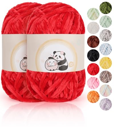 Aeelike Chenille Wolle, 2 x 100 g, Superweichem Häkelgarn für Handweben, Rot