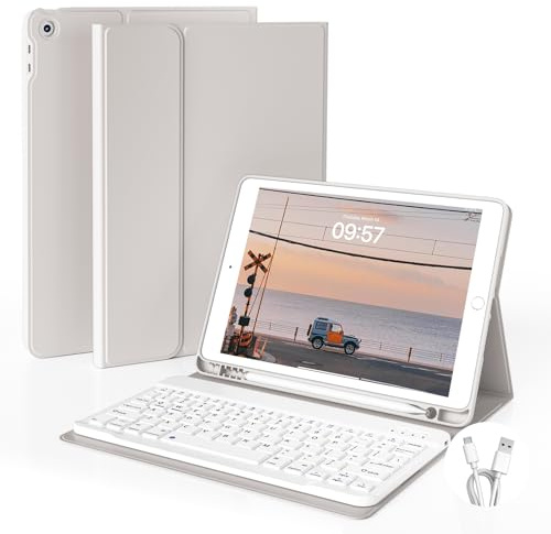 JKSML Keyboard Case for iPad 9th/8th/7th Gen (2021/2020/2019) 10.2 inch | Detachable Keyboard, Soft TPU Cover with Pencil Holder, Multi-Angle Stand for Study/Office/Travel, Gray
