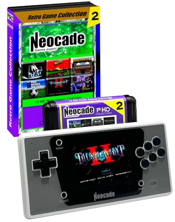 NEOCADE Retro Handheld Game Console for Sega Genesis, 12 MD Games Cartridge and 18 Built-in PIKO Classical Games-White