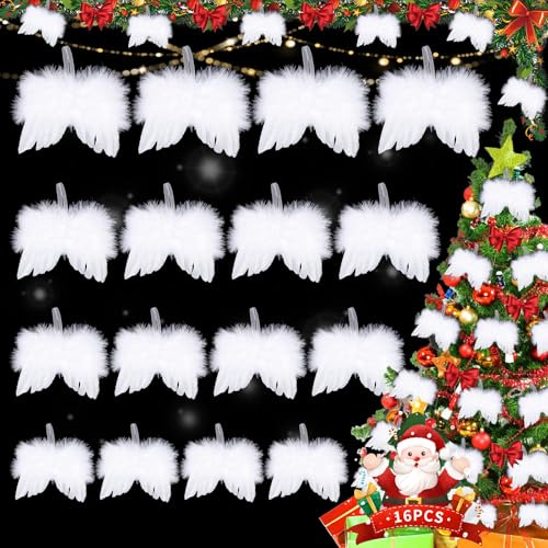 Lot de 16 ailes d'ange de Noël - Ailes d'ange pour le bricolage - Ailes d'ange blanches - Ailes d'ange - Ailes d'ange blanches - Plumes blanches - Pour décoration de fête de Noël - À suspendre