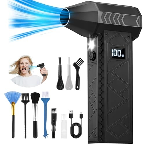 Mooyude Compressed Air Duster- 4 Speeds Adjustable Electric Air Duster with Digits Display LED Lights,One Charge for 100 Mins, Rechargeable Cordless Air Blower for Keyboard, PC, Car, Home and Outdoor