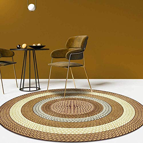 SJHDHDA Runder Neuer waschbarer Wohnzimmerteppich ø 80 cm Rutschfester Akzentteppich Schlafzimmer Esszimmerteppich Weicher Kurzflorteppich Vintageteppich Gelb Learned extensively