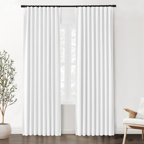 Weiße Verdunkelungsvorhänge, 274 cm lang, 2 Paneele, verdunkelnde Haken mit Clips auf der Rückseite, plissiert, schalldicht, geräuschunterdrückend, Wohnzimmervorhang für Schienensystem, 2,7 m Länge
