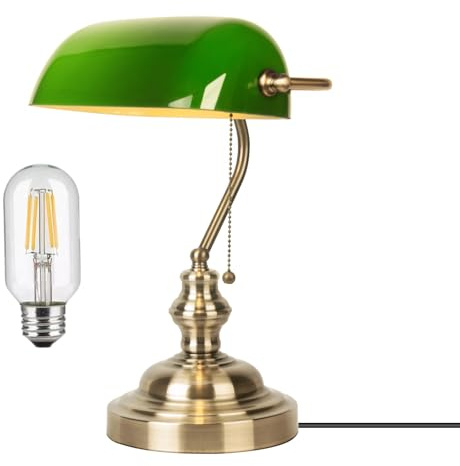 JCPYIUL Glas bankerskrivbordslampa med dragkedja och glödlampa