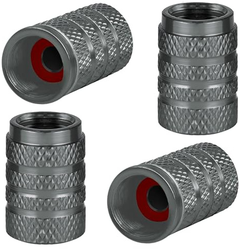 Lot de 4 bouchons de valve de pneu en aluminium pour pneus de voiture, bouchons de valve universels avec joint d'étanchéité pour moto, camion, vélo, scooter électrique, SUV, poussette (gris)