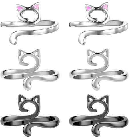 6 Stück Metall Häkelring für Finger Häkelringe Verstellbarer Metall Häkelring Katzenstil Metall Häkelring Fingerhut für Stricken Flechten