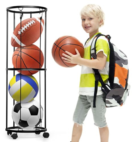 Ballständer mit 4 Rollen, Basketballständer, Fußball-Halter, Aufbewahrung für Bälle, abnehmbarer Ständer für Basketball, Aufbewahrung, für Volleyball