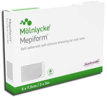 Mepiform 5 x 7,5 cm, pansement silicone souple auto-adhésif stérile pour le soin des cicatrices.