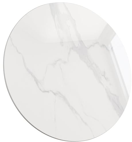 ZL ZELing Mesa Redonda de Piedra Sinterizada Blanca de 100 cm – Todas Las Estaciones, Interior/Exterior, Adecuado para Mesas de Comedor, Mesas Bajas y Mesas Auxiliares