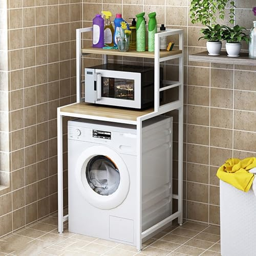 Unidad De Almacenamiento De Máquina Sobre Lavadora,Estantería Lavadora Con Tablero De Estante,Altura Ajustable Estanteria Lavadora Almacenaje,Para Entrada, Lavandería, Baño(White/light brown,43.3in/11