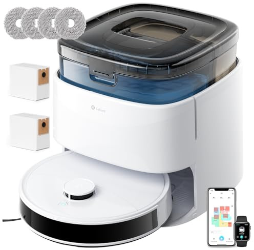 Lefant M3 Robot Aspirador y Fregasuelos, 12000Pa, 220min, Auto-Lavado/Secado, Vaciado Automático 3,2L, Fregona Dual Giratoria, Navegación dToF, para Mascotas, Cepillo Anti-Enredos, WiFi/App/Alexa