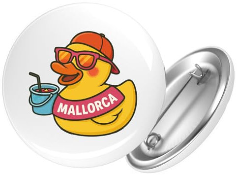 Huuraa Ansteckbutton Quietscheente Malle Gummiente Mallorca Geschenk Größe 59mm Quietscheente Malle Accessoire