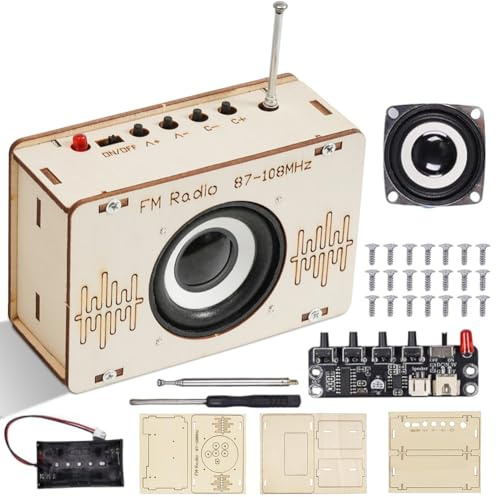 Radio Bausatz DIY Holz, Elektronikbausatz mit FM-Empfang | Holz Experimente Wissenschaft Set mit Lautsprecher, STEAM Spielzeug für Kinder 8-12 Jahre, DIY Elektronik Baukasten
