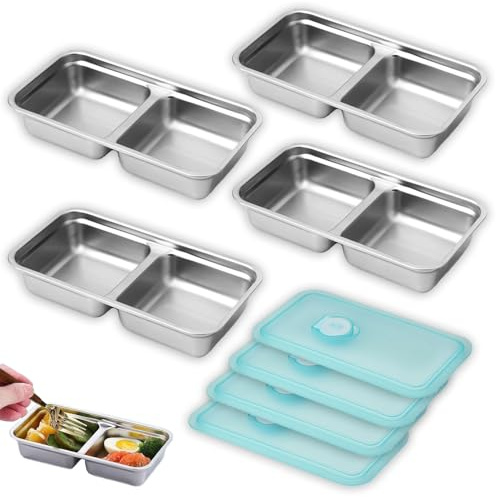 4PCS Stainless Steel Snack Box with Lids, Dishwasher Safe for Nuts&Camping | Reusable stainless steel snack containers, perfect for storing fruit, nuts, cookies, and other non-liquid snacks.