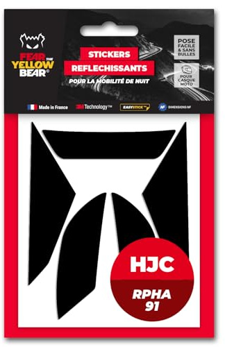 Fear The Yellow Bear© Easy Replica Compatible avec HJC RPHA 91™, Kit 5 Stickers réfléchissants REPOSITIONNABLES, pour Casque Moto, 3M™ Technology (Noir)
