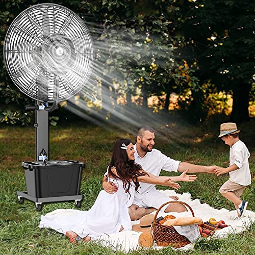 Oscillating Misting Fan, Heavy Duty Pedestal Stand Up Fan, High Energy Efficiency Cooling Fan with 3 Power Settings and 12 Gallon Tank, Black
