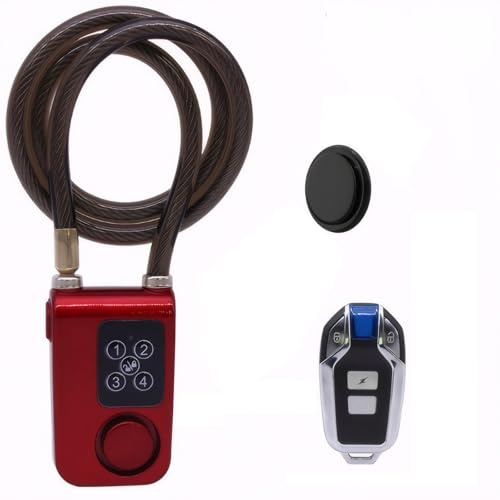 Mengshen Candado Alarma Bicicleta Rojo Control Remoto Código PIN de Acceso