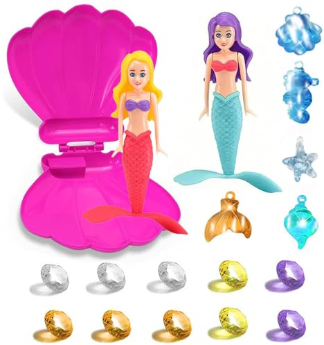 POPAPIE 2 Stück Meerjungfrau Pool Spielzeug, Tauchspielzeug Meerjungfrau Wasserspielzeug,Meerjungfrau mit Rose Muschel Tauchen Gem Für Party Supplies Wasser Spielzeug Für Kinder